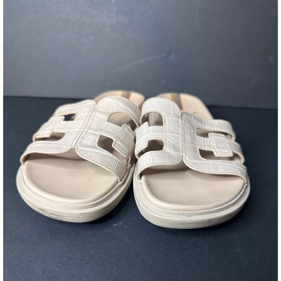 Sam Edelman Valeri Leather Signature Cutout Slide Sandals CROC Beige US 8 38 - Picture 3 of 7